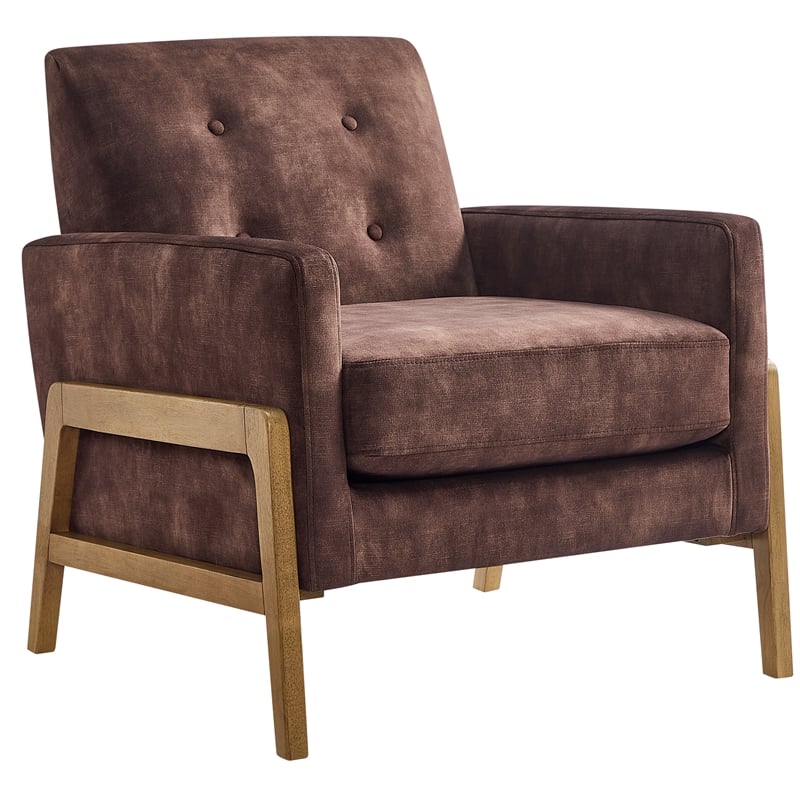 Comfort Pointe Macon Wood Arm Espresso Fabric Tufted Back Accent Chair