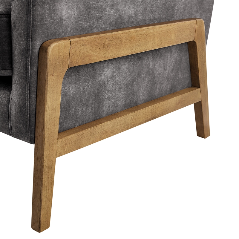 Comfort Pointe Macon Wood Arm Charcoal Fabric Tufted Back Accent Chair
