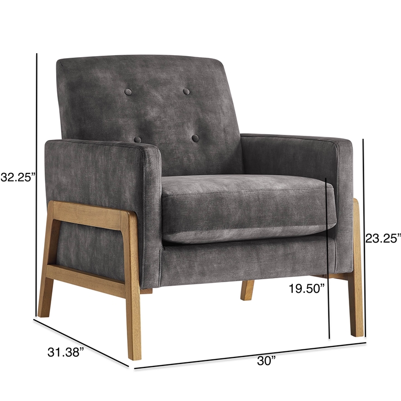 Comfort Pointe Macon Wood Arm Charcoal Fabric Tufted Back Accent Chair
