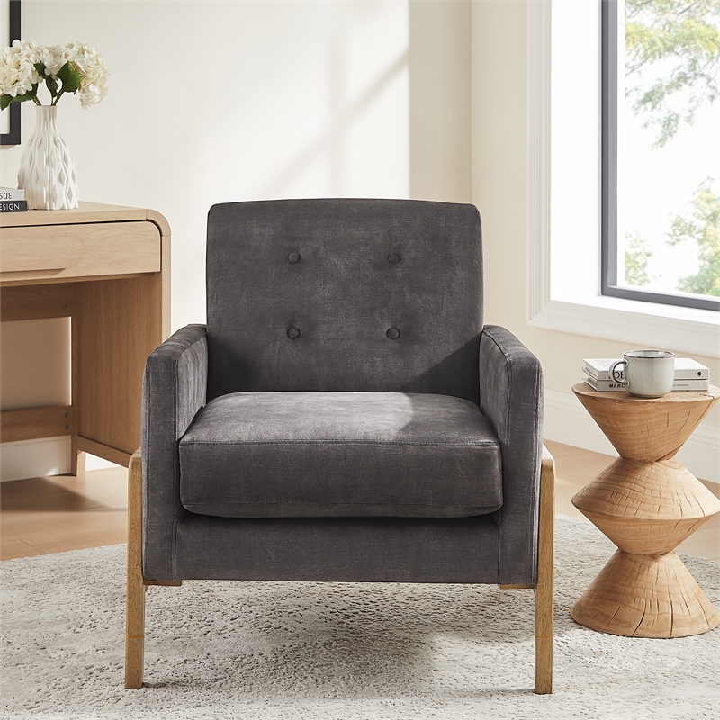 Comfort Pointe Macon Wood Arm Charcoal Fabric Tufted Back Accent Chair