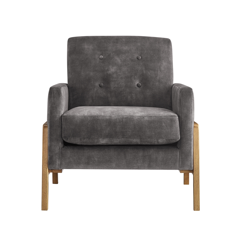Comfort Pointe Macon Wood Arm Charcoal Fabric Tufted Back Accent Chair