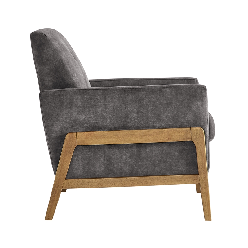 Comfort Pointe Macon Wood Arm Charcoal Fabric Tufted Back Accent Chair