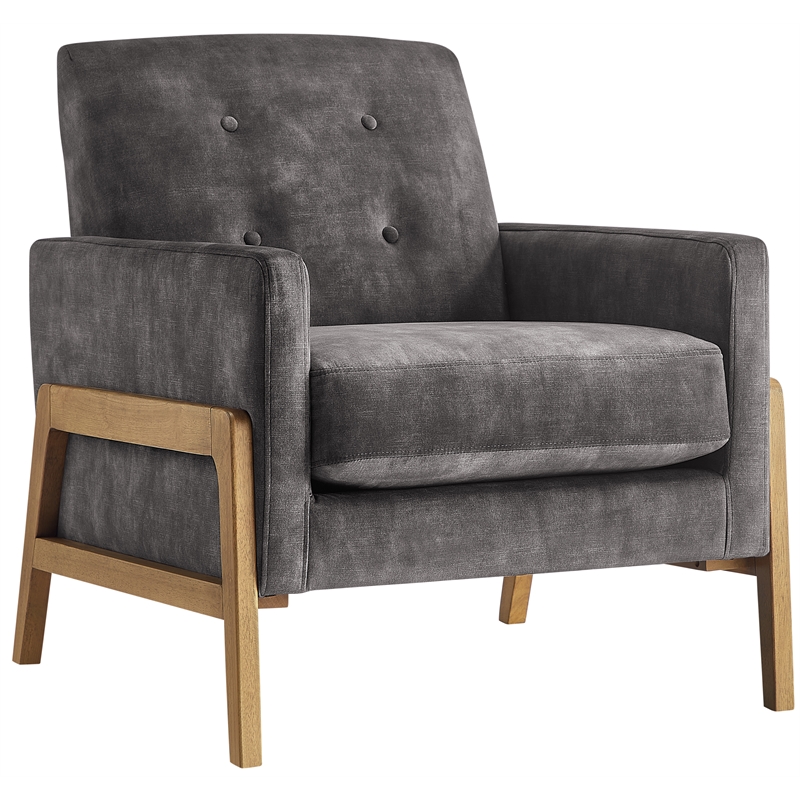 Comfort Pointe Macon Wood Arm Charcoal Fabric Tufted Back Accent Chair