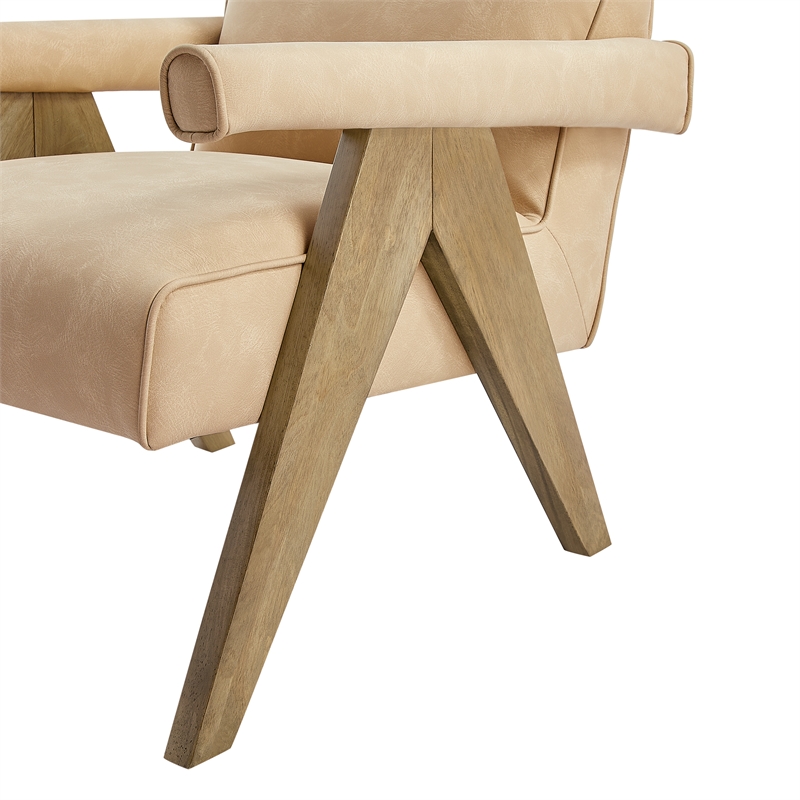 Comfort Pointe Navassa Modern Sand Faux Leather Upholstered Arm Chair