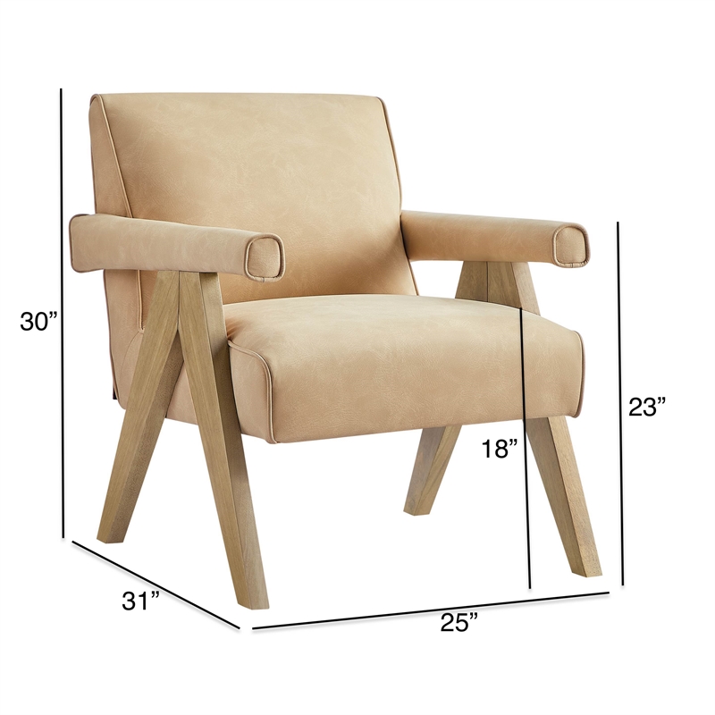 Comfort Pointe Navassa Modern Sand Faux Leather Upholstered Arm Chair