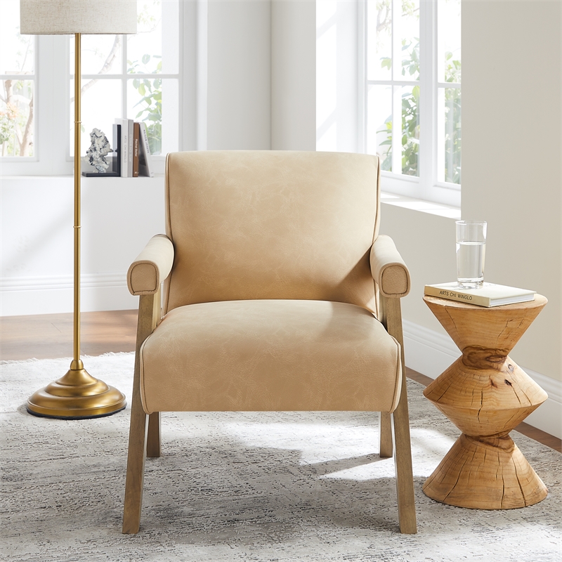 Comfort Pointe Navassa Modern Sand Faux Leather Upholstered Arm Chair