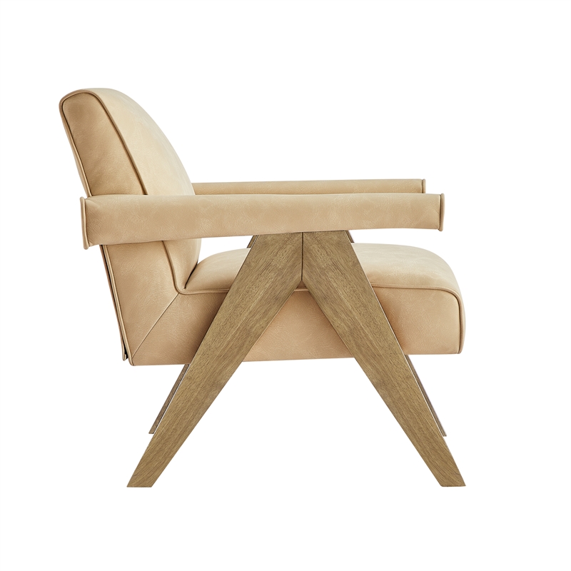 Comfort Pointe Navassa Modern Sand Faux Leather Upholstered Arm Chair