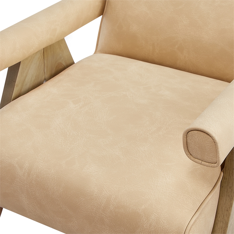 Comfort Pointe Navassa Modern Sand Faux Leather Upholstered Arm Chair