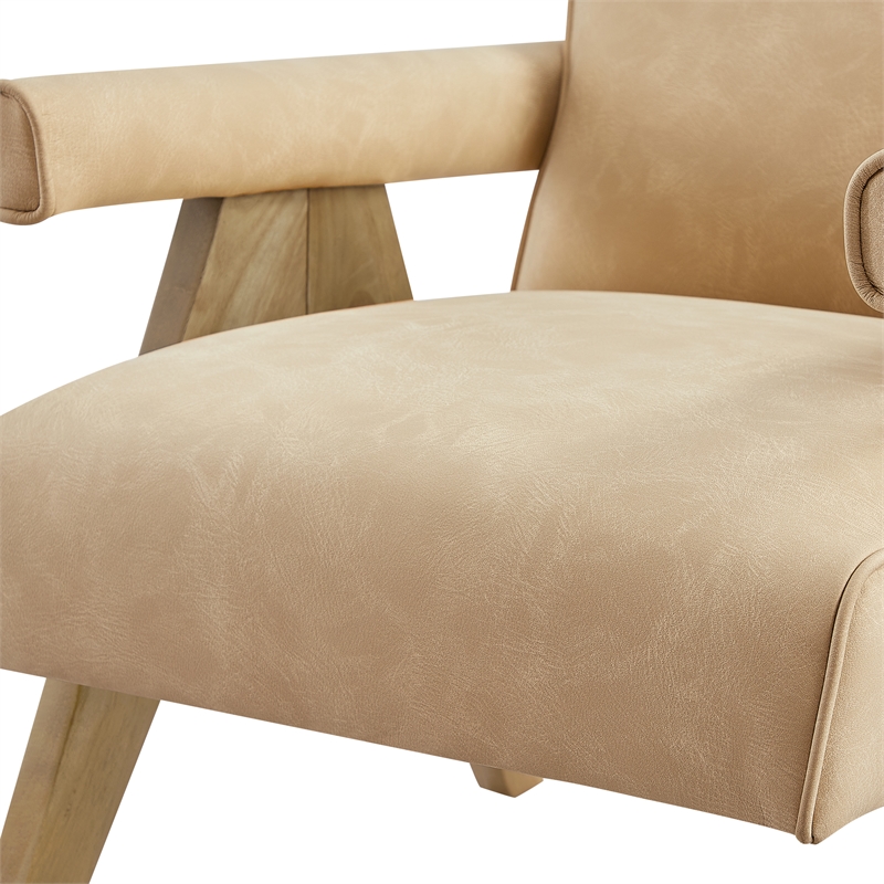 Comfort Pointe Navassa Modern Sand Faux Leather Upholstered Arm Chair