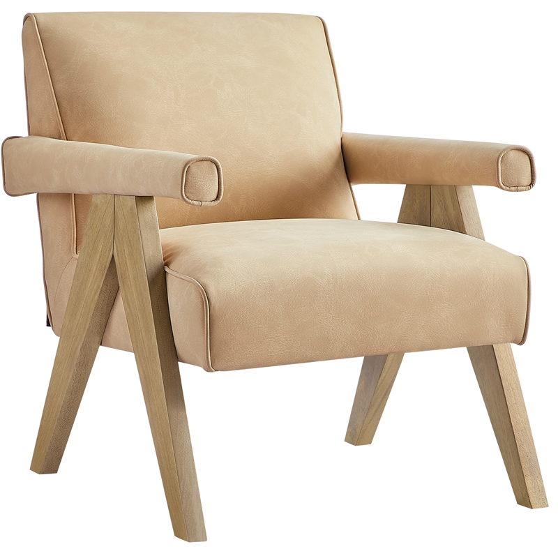 Comfort Pointe Navassa Modern Sand Faux Leather Upholstered Arm Chair