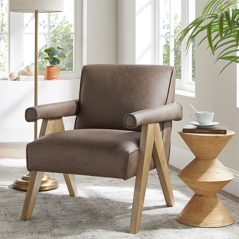 Comfort Pointe Navassa Modern Espresso Faux Leather Upholstered Arm Chair