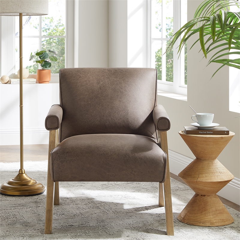Comfort Pointe Navassa Modern Espresso Faux Leather Upholstered Arm Chair