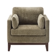Chios Modern Arm Chair in Plush Caper Green Fabric with Wooden Base