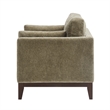 Chios Modern Arm Chair in Plush Caper Green Fabric with Wooden Base