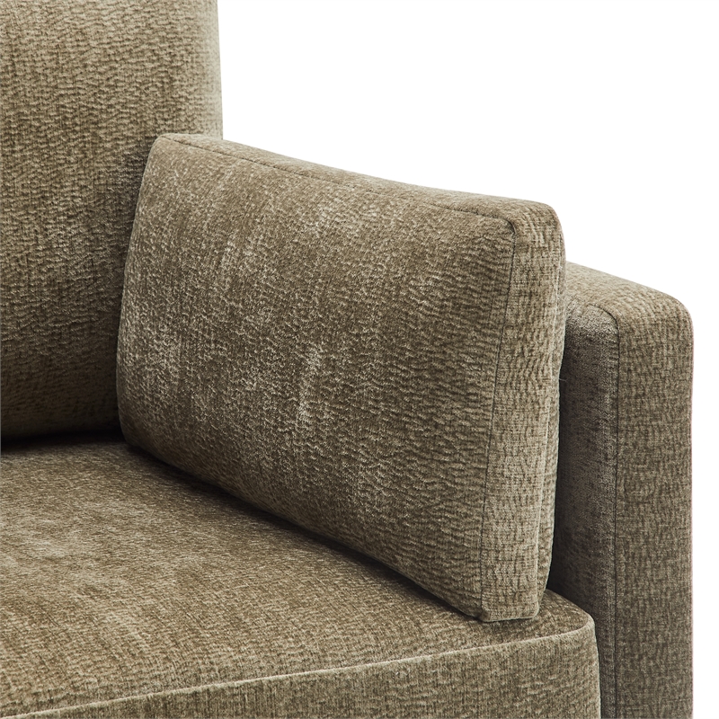 Chios Modern Arm Chair in Plush Caper Green Fabric with Wooden Base
