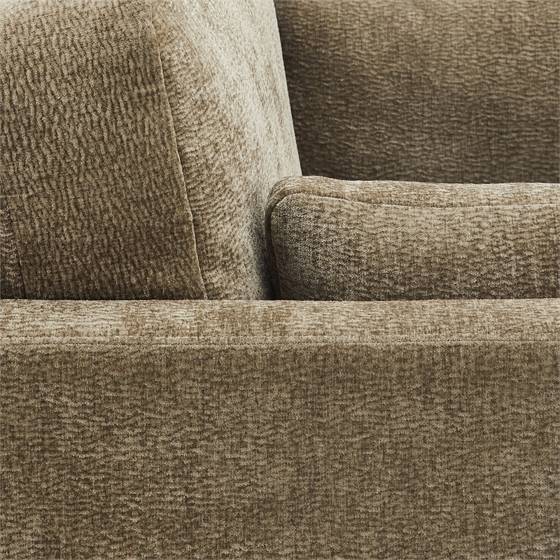 Chios Modern Arm Chair in Plush Caper Green Fabric with Wooden Base