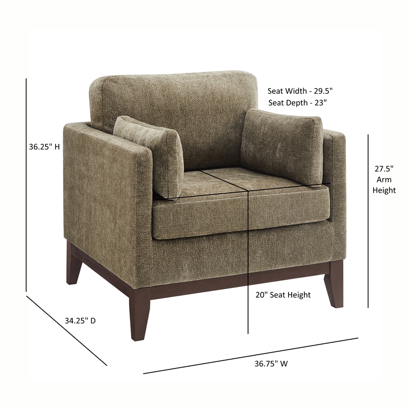 Chios Modern Arm Chair in Plush Caper Green Fabric with Wooden Base