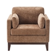 Chios Modern Arm Chair in Plush Bark Brown Fabric with Wooden Base