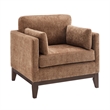 Chios Modern Arm Chair in Plush Bark Brown Fabric with Wooden Base