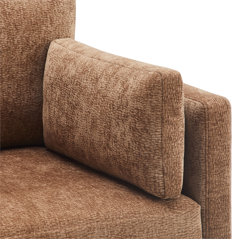 Chios Modern Arm Chair in Plush Bark Brown Fabric with Wooden Base