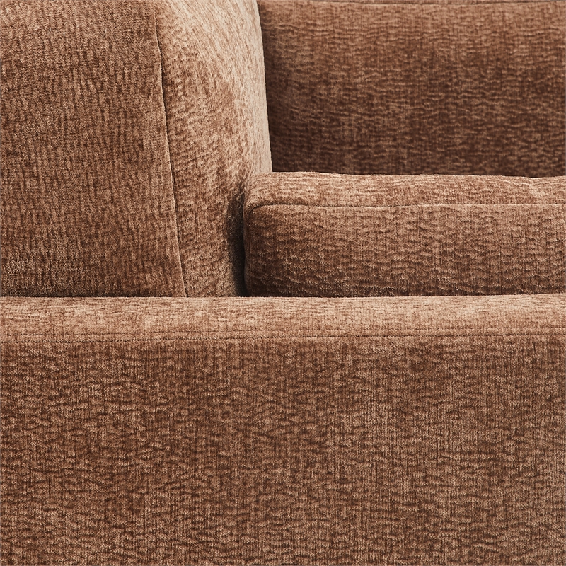 Chios Modern Arm Chair in Plush Bark Brown Fabric with Wooden Base