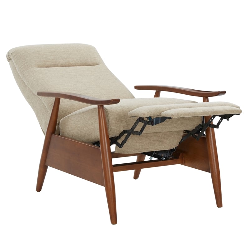 Terni Wood Arm Push Back Recliner in Performance Fabric - Rawhide Beige