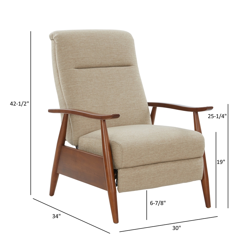 Terni Wood Arm Push Back Recliner in Performance Fabric - Rawhide Beige