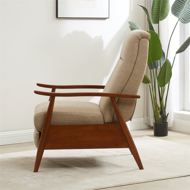 Terni Wood Arm Push Back Recliner in Performance Fabric - Rawhide Beige