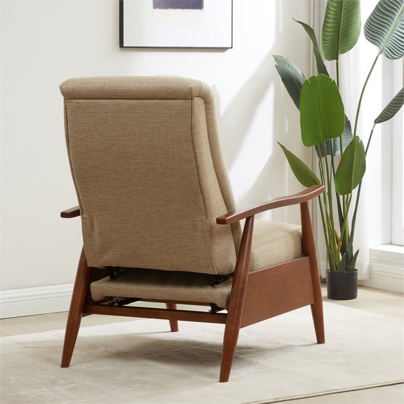 Terni Wood Arm Push Back Recliner in Performance Fabric - Rawhide Beige
