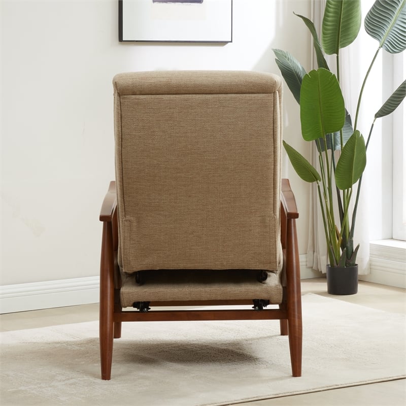 Terni Wood Arm Push Back Recliner in Performance Fabric - Rawhide Beige