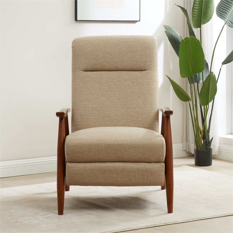 Terni Wood Arm Push Back Recliner in Performance Fabric - Rawhide Beige