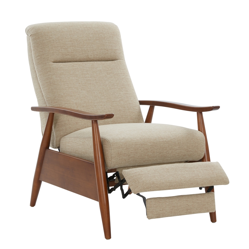 Terni Wood Arm Push Back Recliner in Performance Fabric - Rawhide Beige