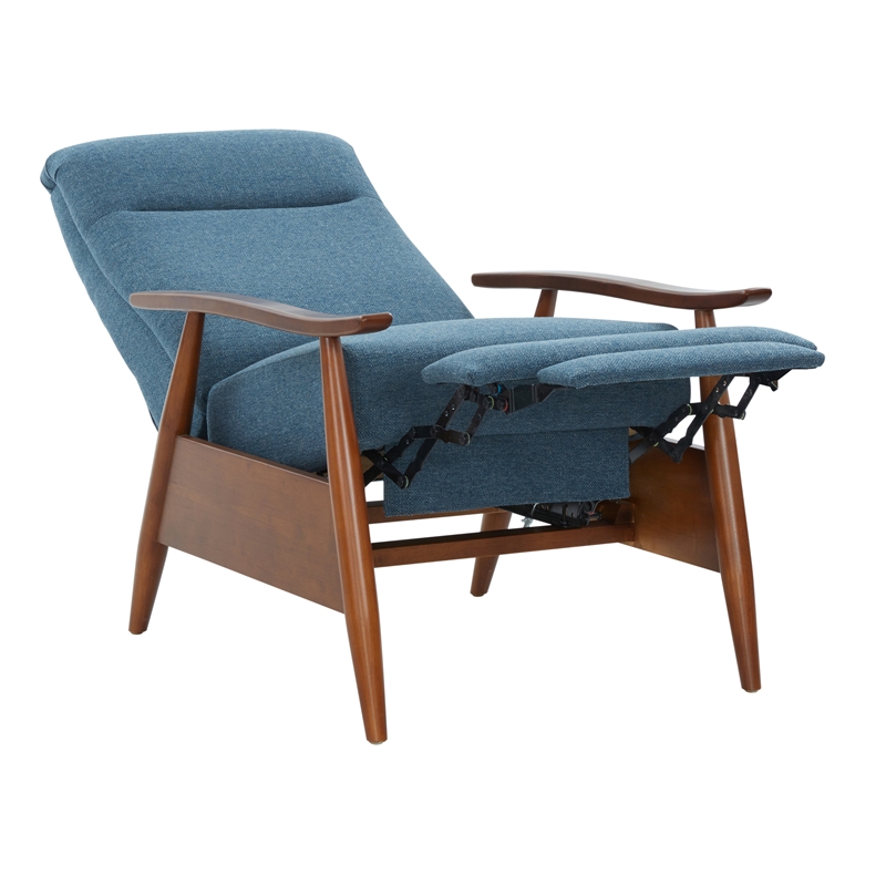 Terni Wood Arm Push Back Recliner in Performance Fabric - Denim Blue
