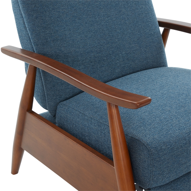 Terni Wood Arm Push Back Recliner in Performance Fabric - Denim Blue