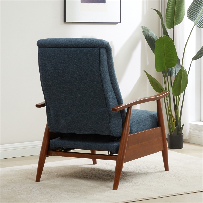 Terni Wood Arm Push Back Recliner in Performance Fabric - Denim Blue