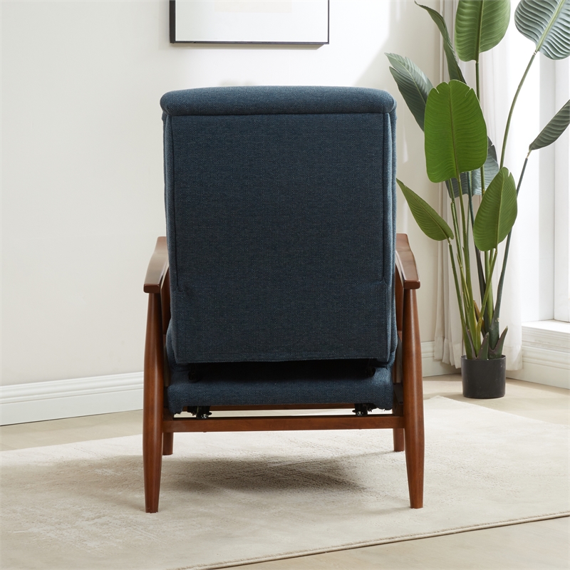 Terni Wood Arm Push Back Recliner in Performance Fabric - Denim Blue