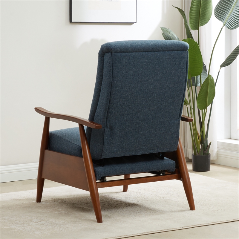 Terni Wood Arm Push Back Recliner in Performance Fabric - Denim Blue
