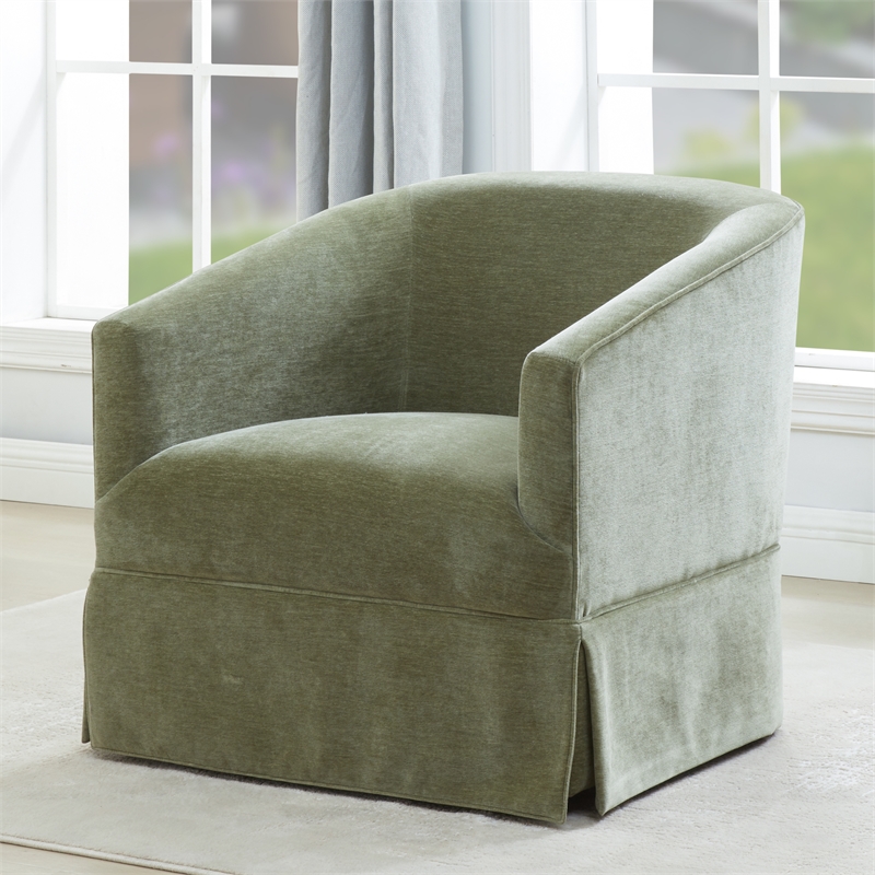 Elm Caper Green Polyester Fabric Skirted 360-degree Swivel Chair
