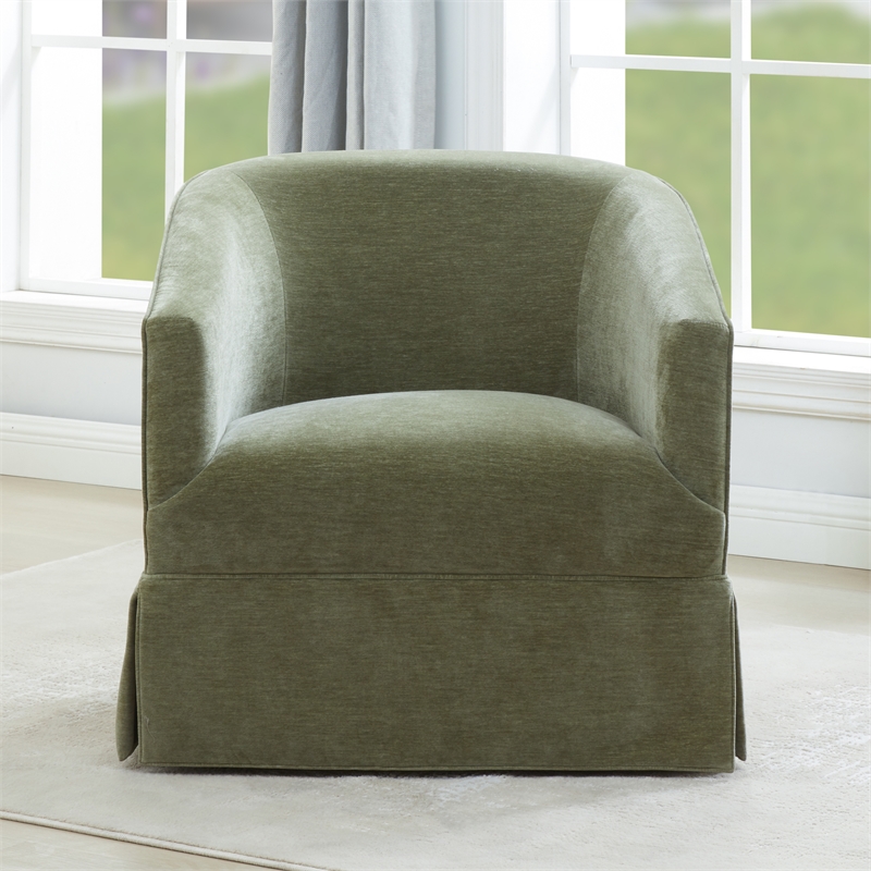 Elm Caper Green Polyester Fabric Skirted 360-degree Swivel Chair