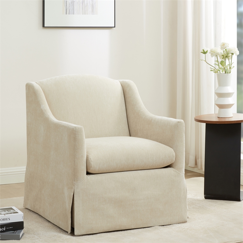 Comfort Pointe Ludlow Skirted Swivel Beige Polyester Fabric Accent Chair