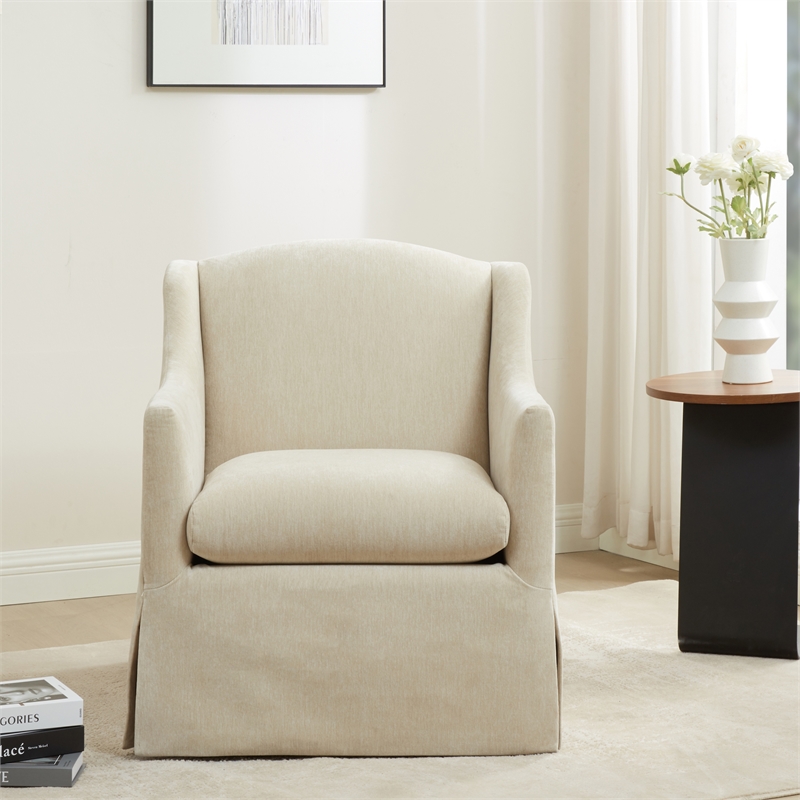 Comfort Pointe Ludlow Skirted Swivel Beige Polyester Fabric Accent Chair