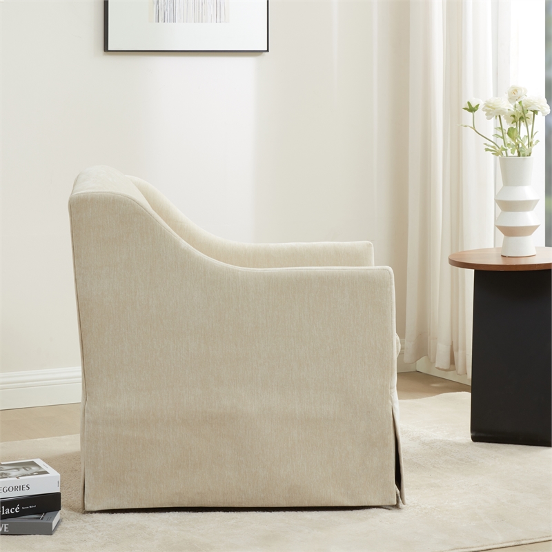 Comfort Pointe Ludlow Skirted Swivel Beige Polyester Fabric Accent Chair
