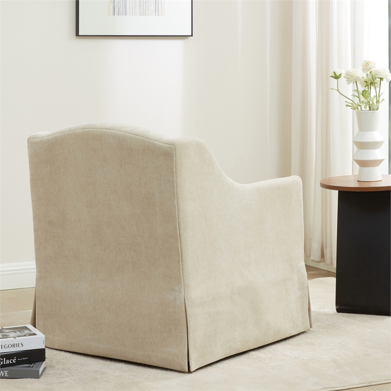 Comfort Pointe Ludlow Skirted Swivel Beige Polyester Fabric Accent Chair