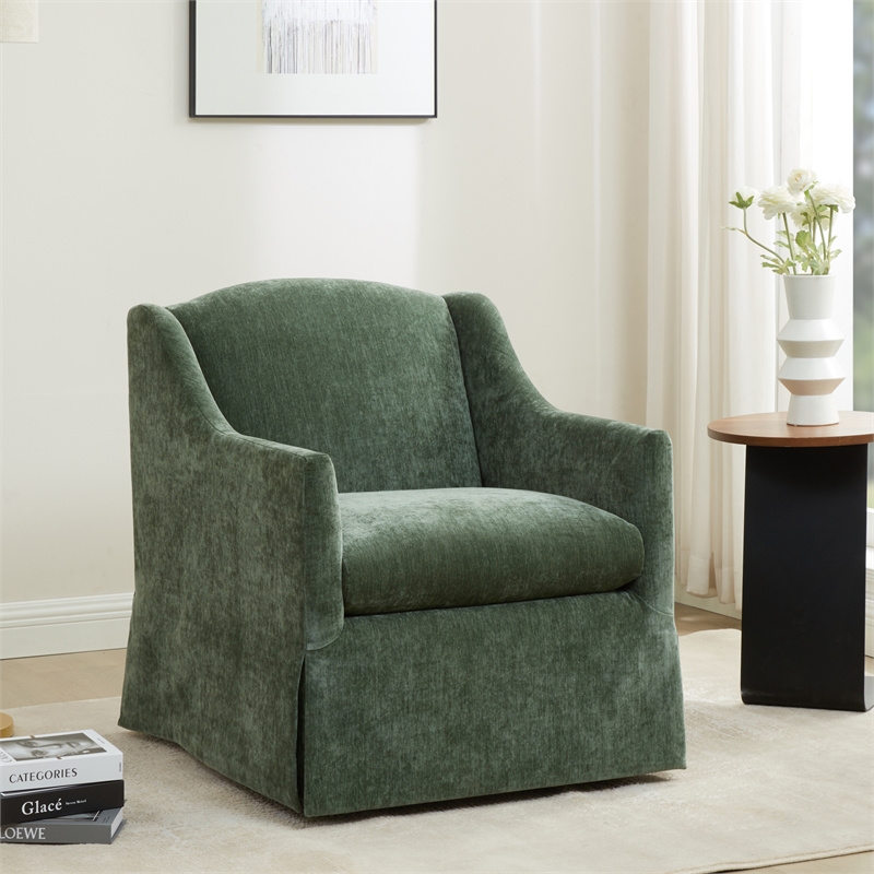 Comfort Pointe Ludlow Ivy Green Polyester Fabric Skirted Swivel Accent Chair