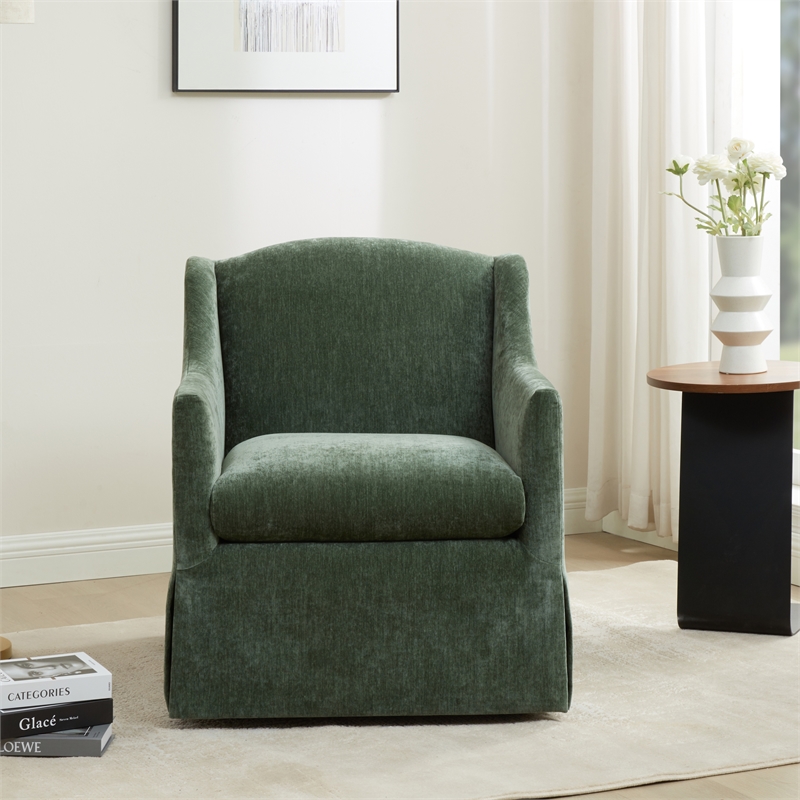 Comfort Pointe Ludlow Ivy Green Polyester Fabric Skirted Swivel Accent Chair