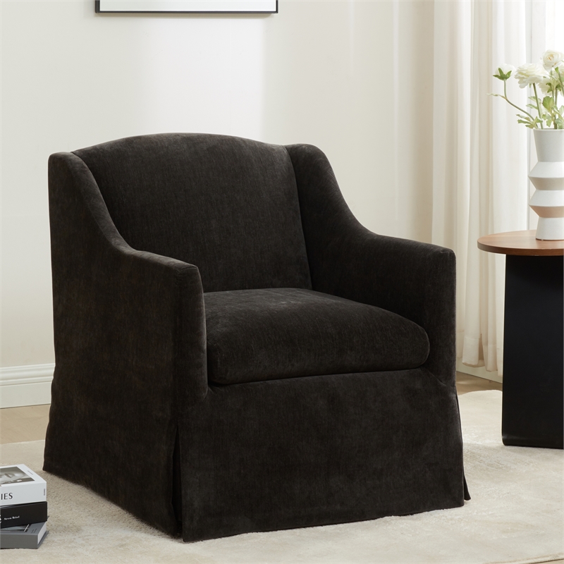 Comfort Pointe Ludlow Dark Brown Polyester Fabric Skirted Swivel Accent Chair