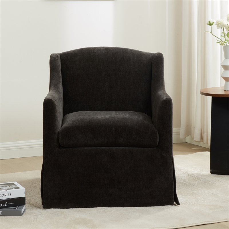Comfort Pointe Ludlow Dark Brown Polyester Fabric Skirted Swivel Accent Chair