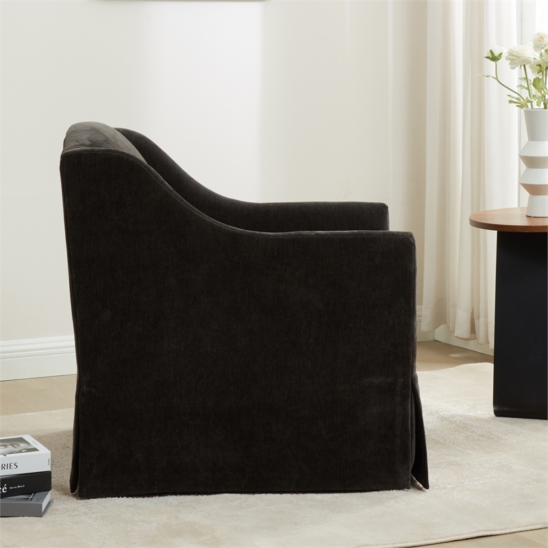 Comfort Pointe Ludlow Dark Brown Polyester Fabric Skirted Swivel Accent Chair