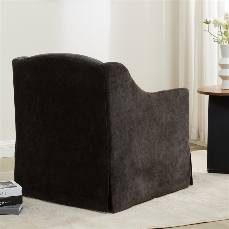 Comfort Pointe Ludlow Dark Brown Polyester Fabric Skirted Swivel Accent Chair