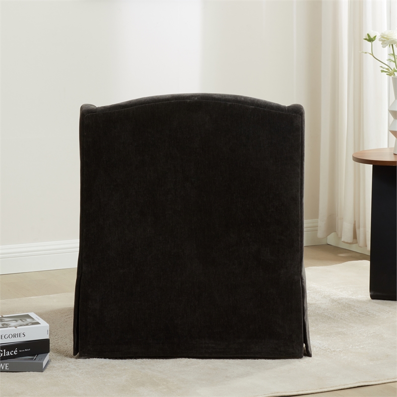 Comfort Pointe Ludlow Dark Brown Polyester Fabric Skirted Swivel Accent Chair